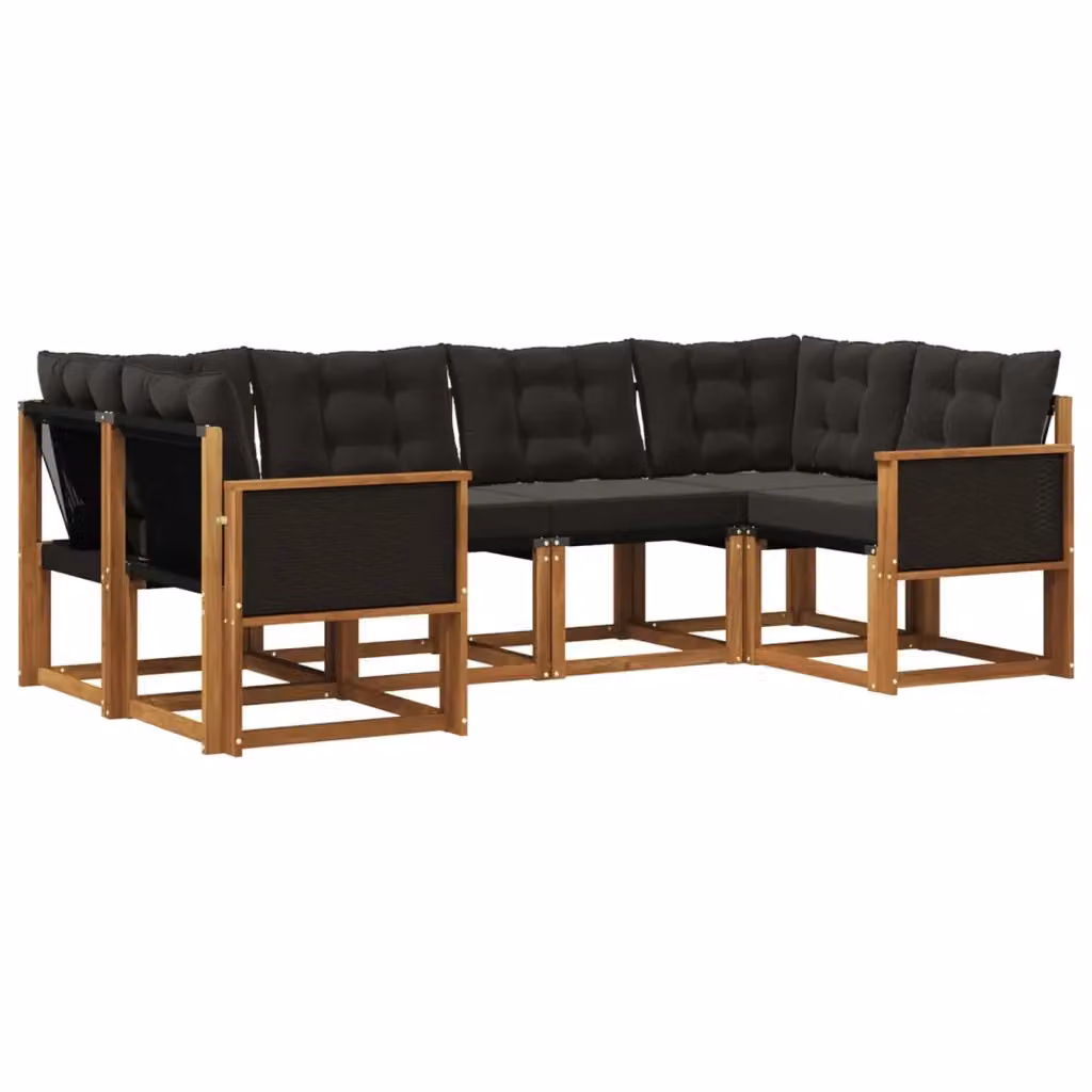 Set di divani da esterno a L vidaXL in legno di acacia con cuscini, marrone e nero – 2