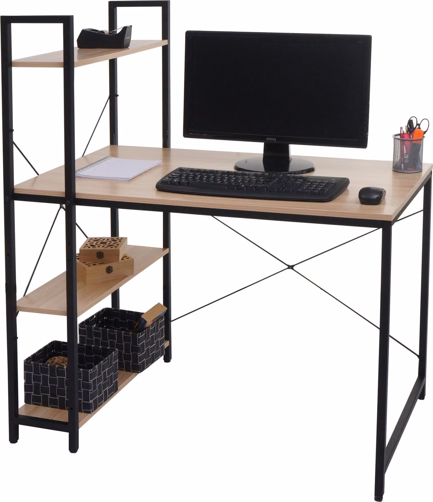 Scrivania con ripiano HWC-K81, tavolo per computer portatile scrivania da ufficio tavolo da lavoro, 100x60cm metallo legno ~ natura