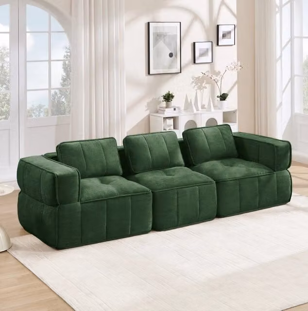 Divano modulare in poliestere verde 271x93x67 cm