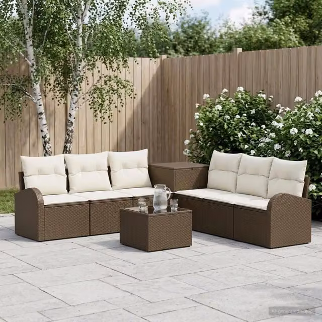 Set di divani 8 pz Marrone e Bianco Crema 55 x 55 x 37 cm 3448110
