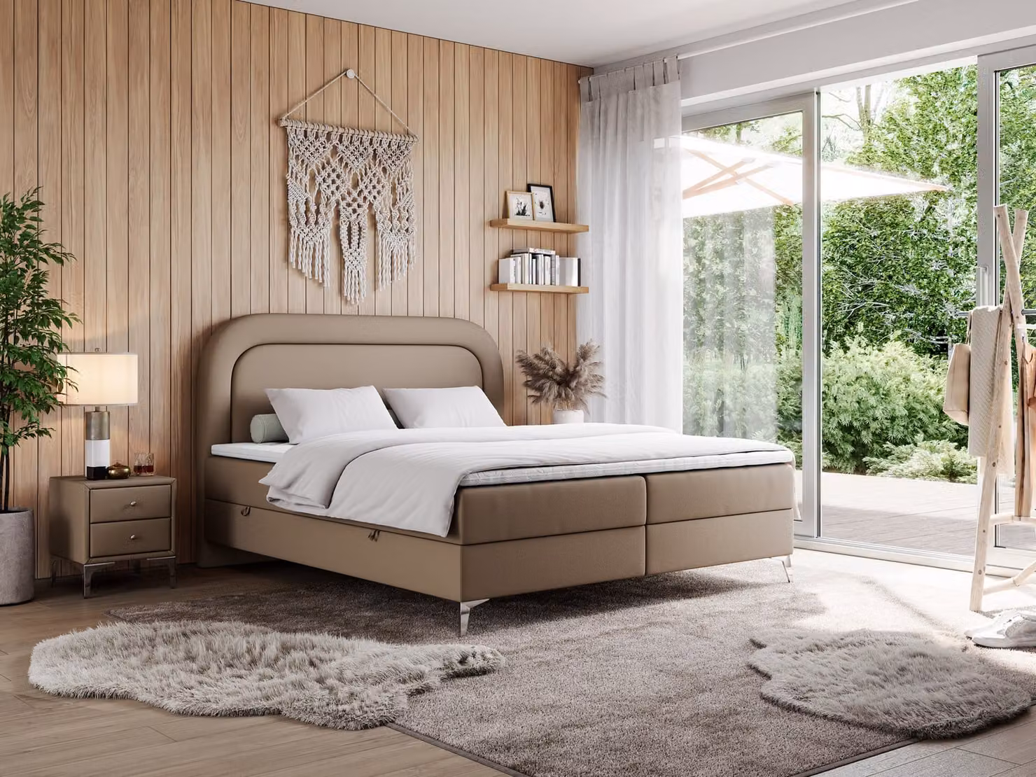 Letto matrimoniale, letto boxspring con materasso a molle insacchettate, per camera da letto - EIRA - 180x200 cm - Marrone - H4