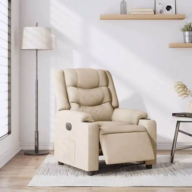 Poltrona elettrica reclinabile relax vidaXL in tessuto beige con braccioli e funzione auto-return