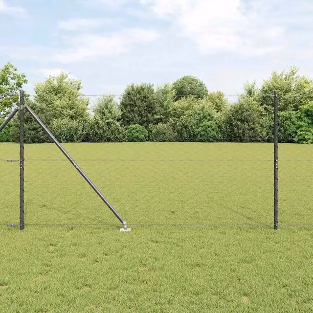 Recinzione esagonale vidaXL in acciaio rivestito in PVC grigio con pali rotondi da interrare L: 120 cm, H: 9 cm, P: 45 cm
