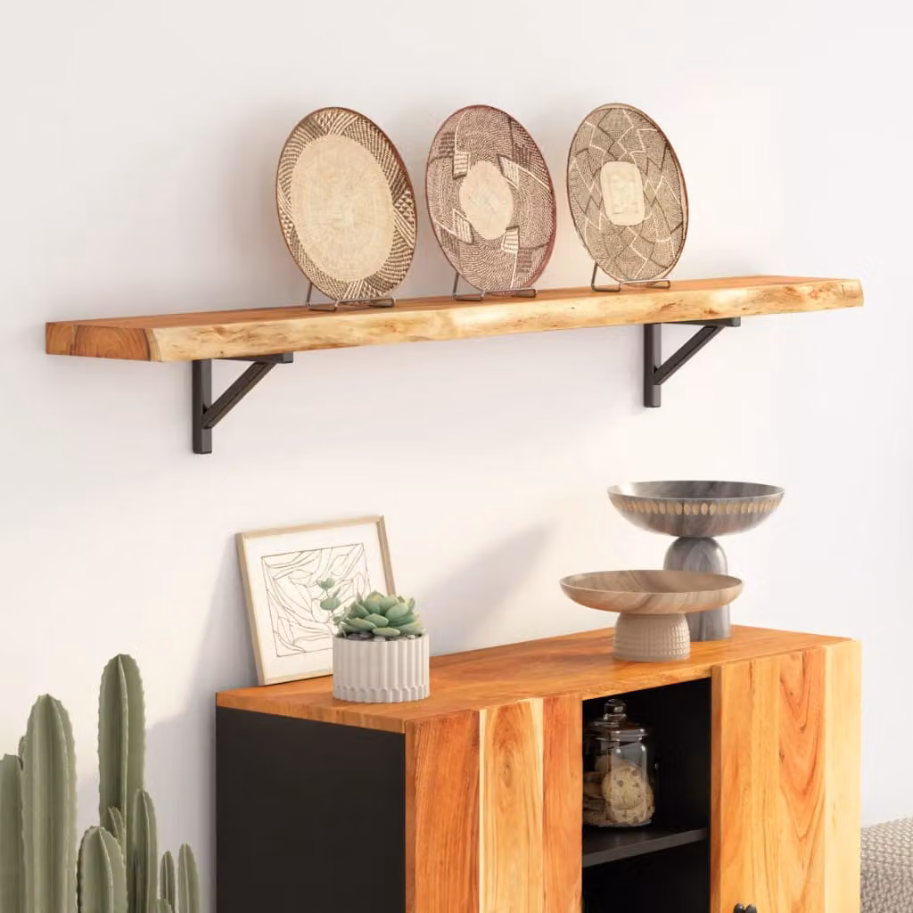vidaXL Mensola da muro in legno di acacia marrone con bordi vivi L: 160 cm, P: 20 cm, H: 2,5 cm