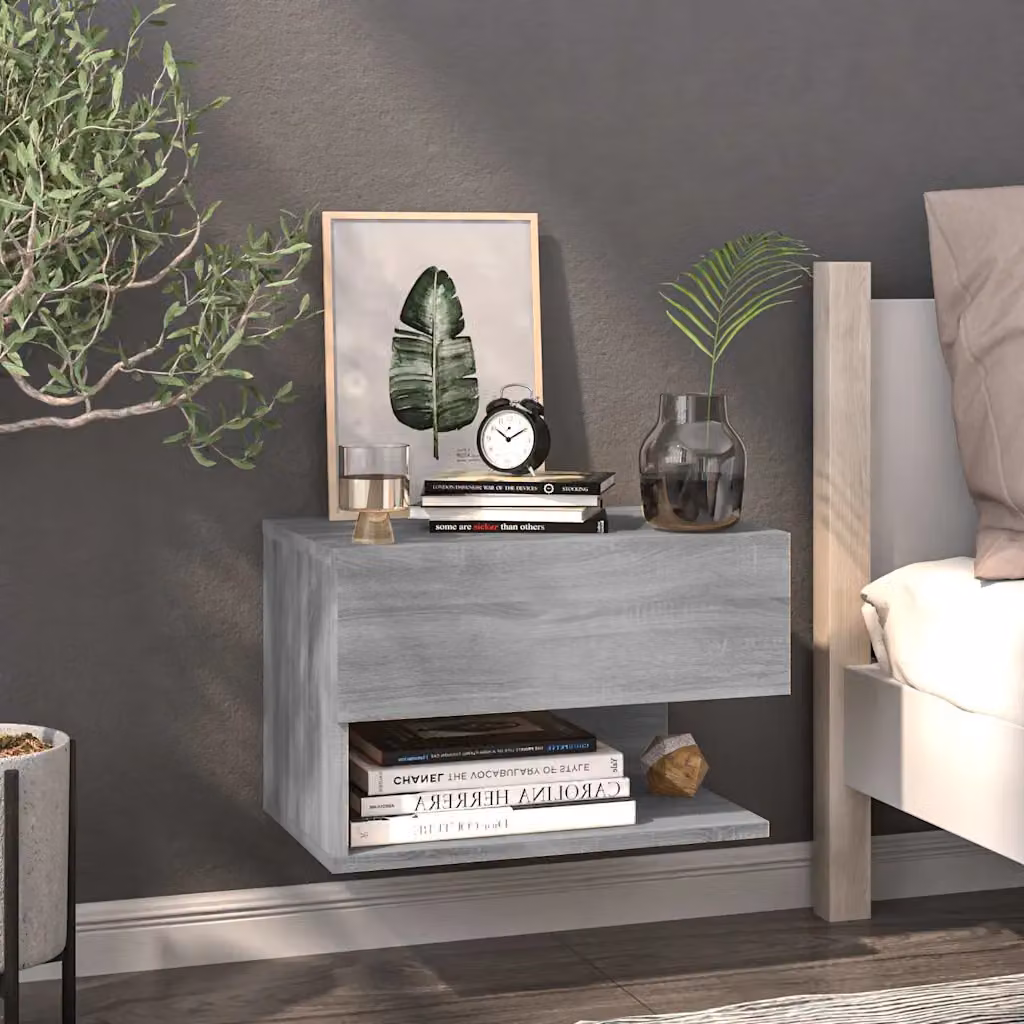 Comodino a muro moderno vidaXL in legno e MDF, Grigio Sonoma