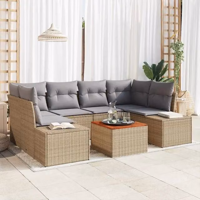 Set Divano da Giardino 7 pz Beige polyrattan 3347910
