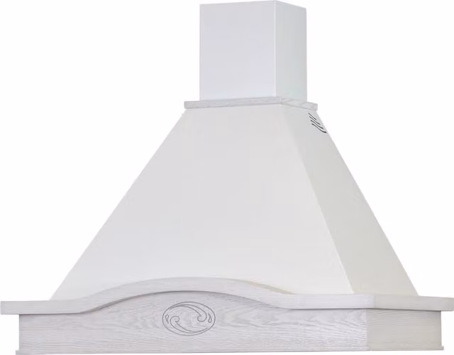 Cappa aspirante LUCREZIA in acciaio inox bianca e cornice in legno intarsio cm 90