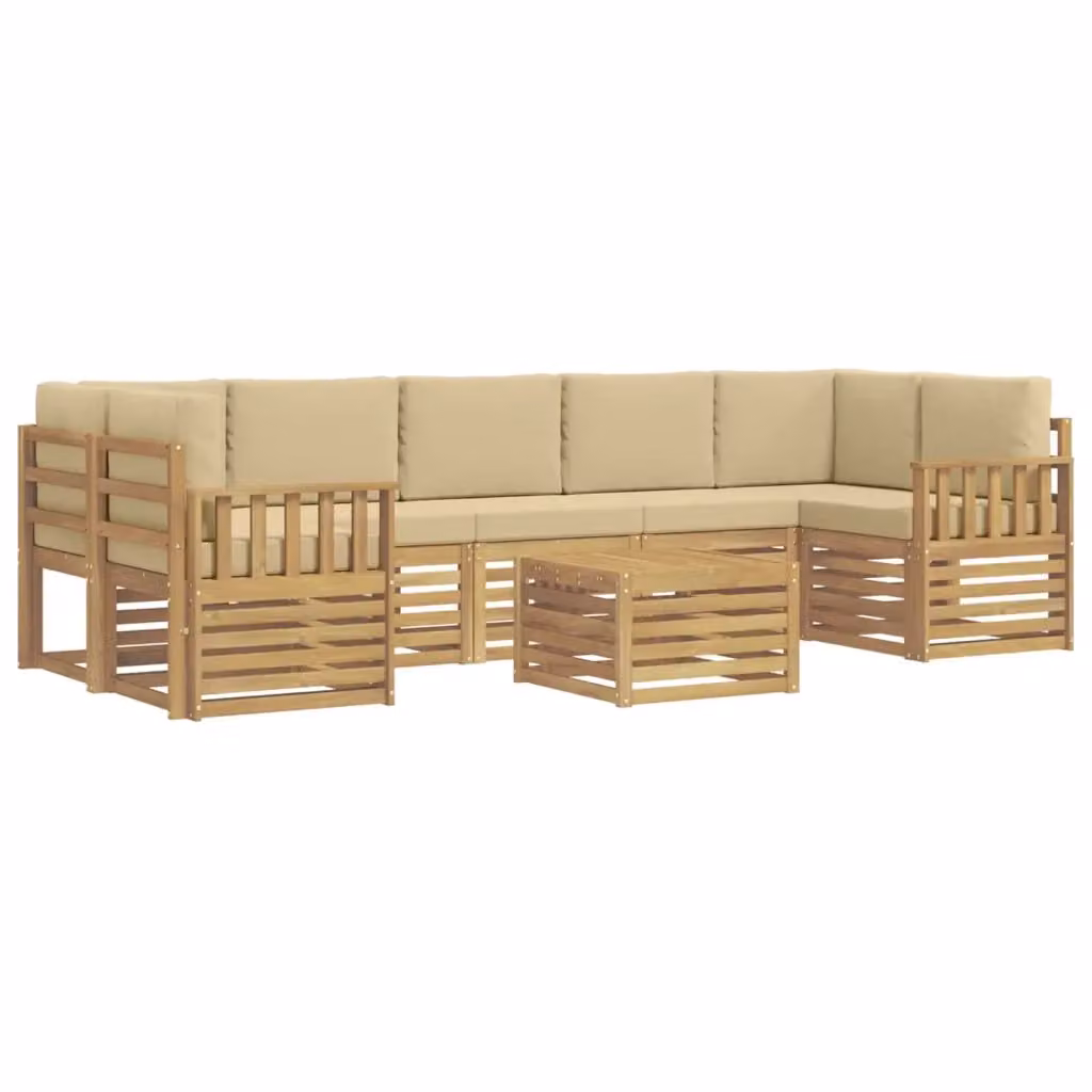 Set di divani da esterno a L vidaXL in legno di acacia con cuscini, colore bianco e beige – 2