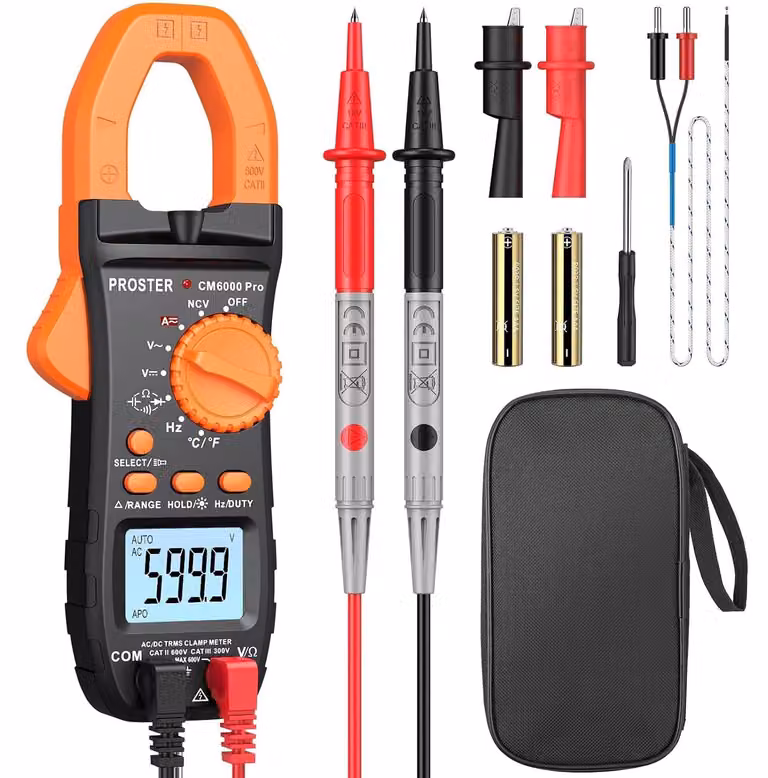 Klemmeter - TRMS, 6000 conteggi, 800A DC/AC, con custodia portaoggetti
