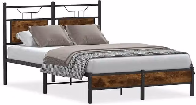 Letto matrimoniale Design In in Rovere Fumo e Metallo con doghe fisse L/P/H: 200 x 120 x 91,5 cm
