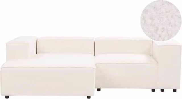 Divano angolare Beliani a 2 posti in tessuto bouclé bianco stile moderno L/P/H: 240 x 180 x 68 cm