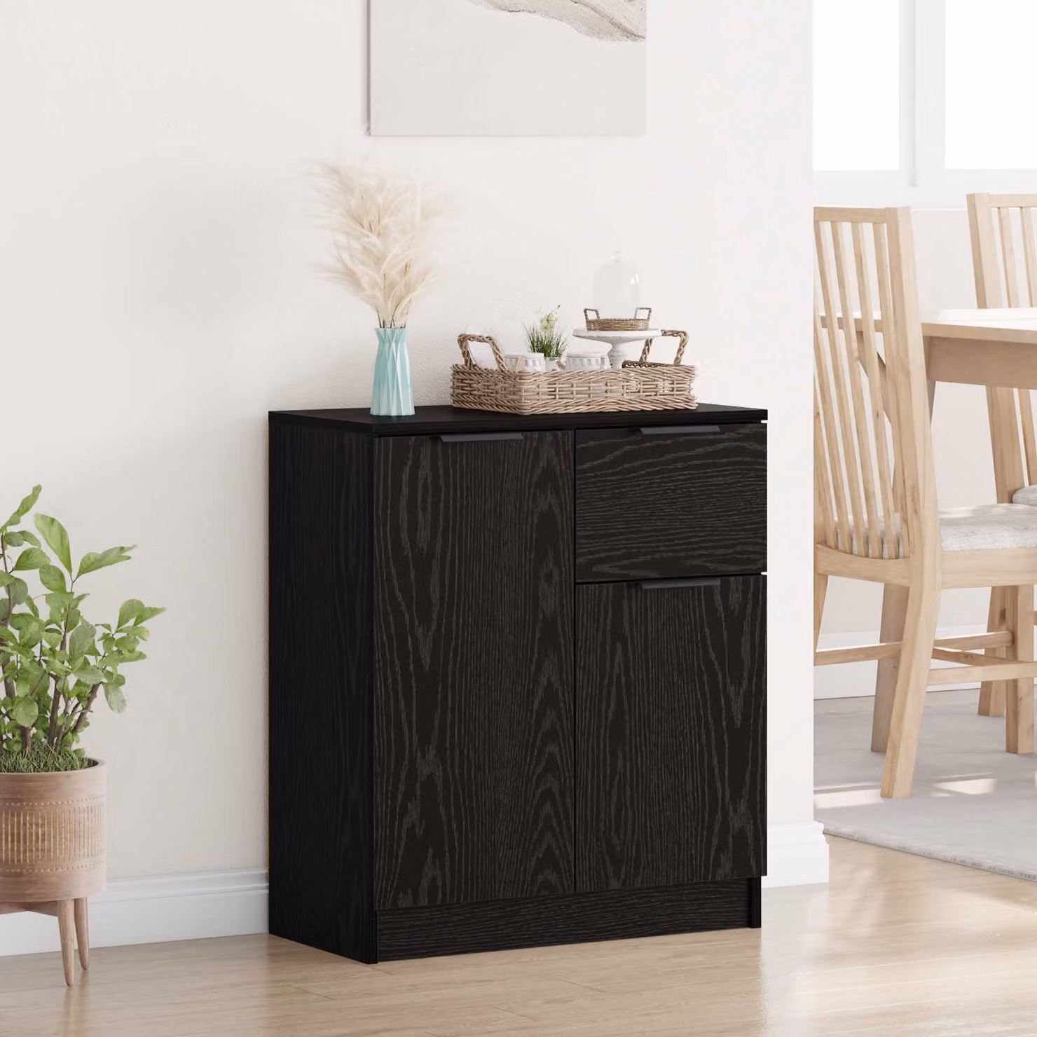 Credenza vidaXL in legno MDF stile rustico, colore nero, L 60 cm x P 30 cm x H 70 cm