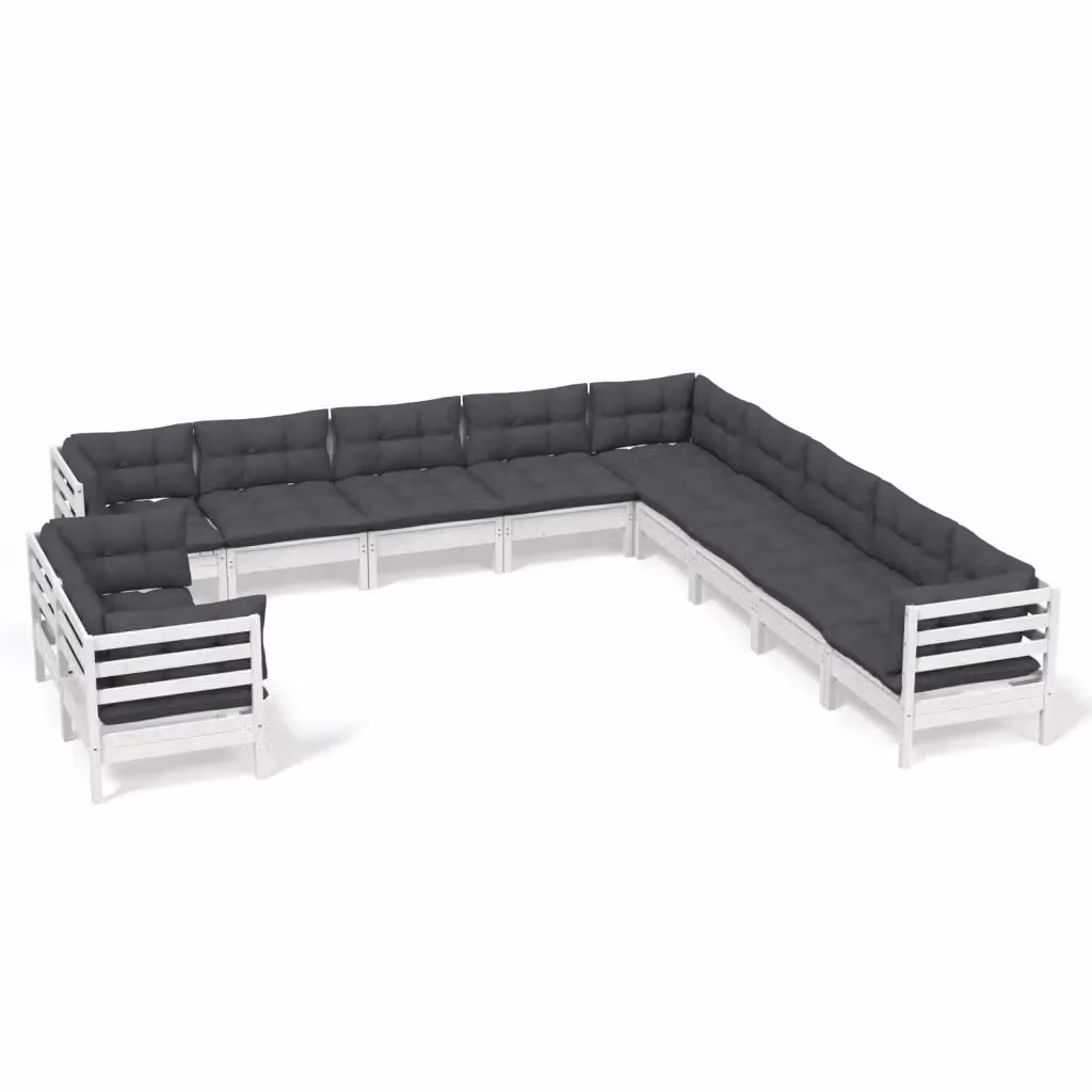 Set di divani da giardino a L vidaXL in legno di pino con 11 cuscini bianchi e antracite – 2