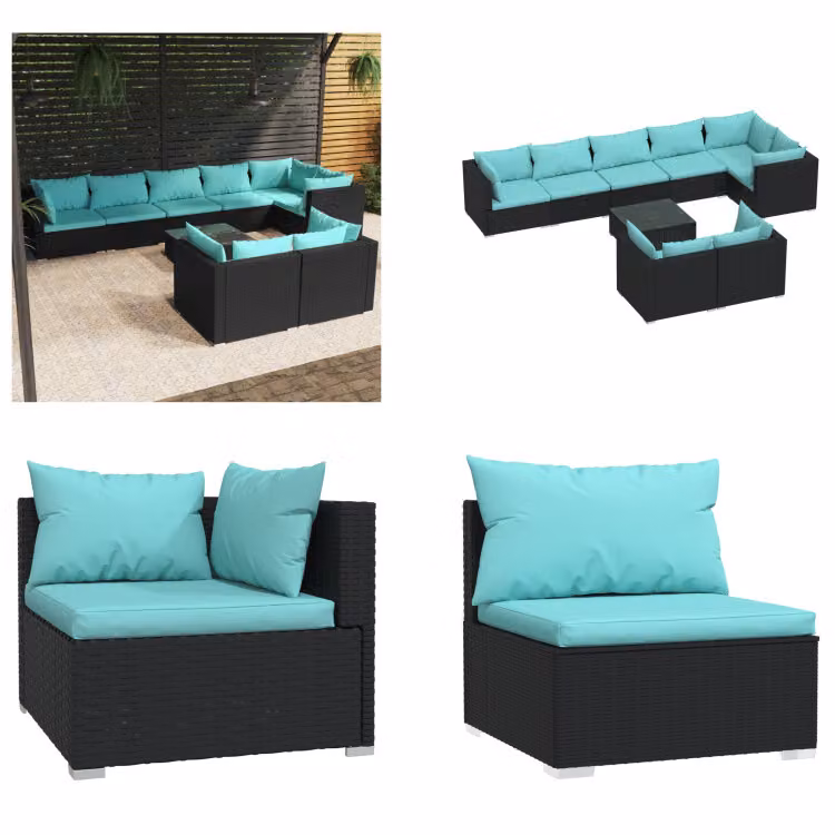 vidaXL Set salotto da giardino 9 pezzi con cuscini in poly rattan nero - Set salotto da giardino - Set salotto da giardino - Set salotto da terrazza - Set divano da giardino