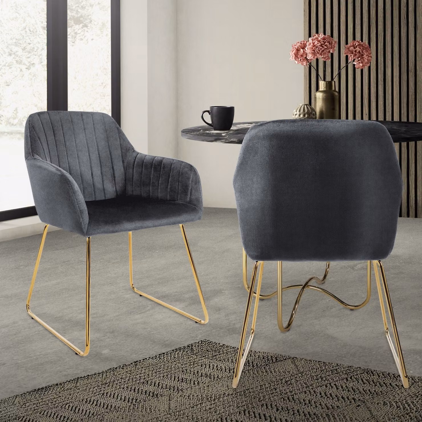 ML-Design set di 2 sedie da pranzo con schienale, grigio, in velluto