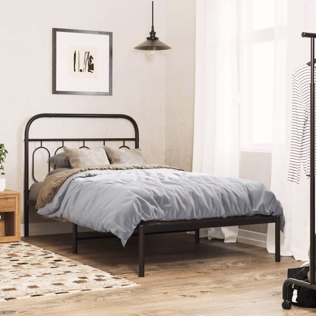 vidaXL Giroletto con Testiera in Metallo Nero L/P/H: 190 x 100 x 105 cm