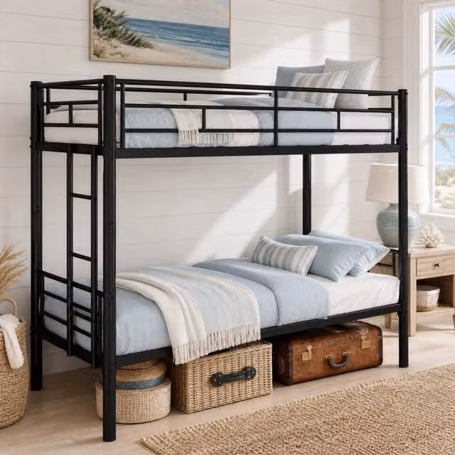 Letto a castello Mivray convertibile in due letti separati con scala e barriere di protezione nero L: 196 cm, P: 103 cm, H: 156 cm – 1
