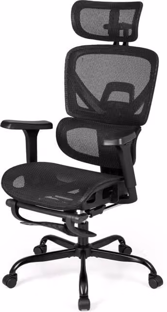 Sedia ufficio ergonomica rete poggiapiedi girevole schienale alto, Sedia supporto lombare dinamico braccioli 3D poggiatesta regolabile comoda