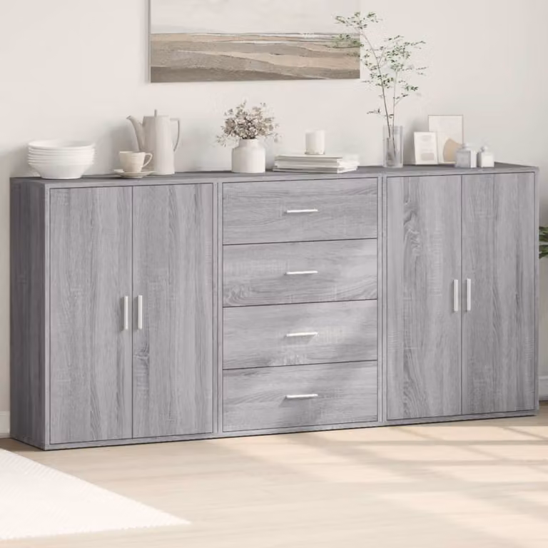 Set di 3 credenze vidaXL moderne in legno e MDF grigio con ante a battente e cassetti interni L/P/H: 60 x 31 x 84 cm