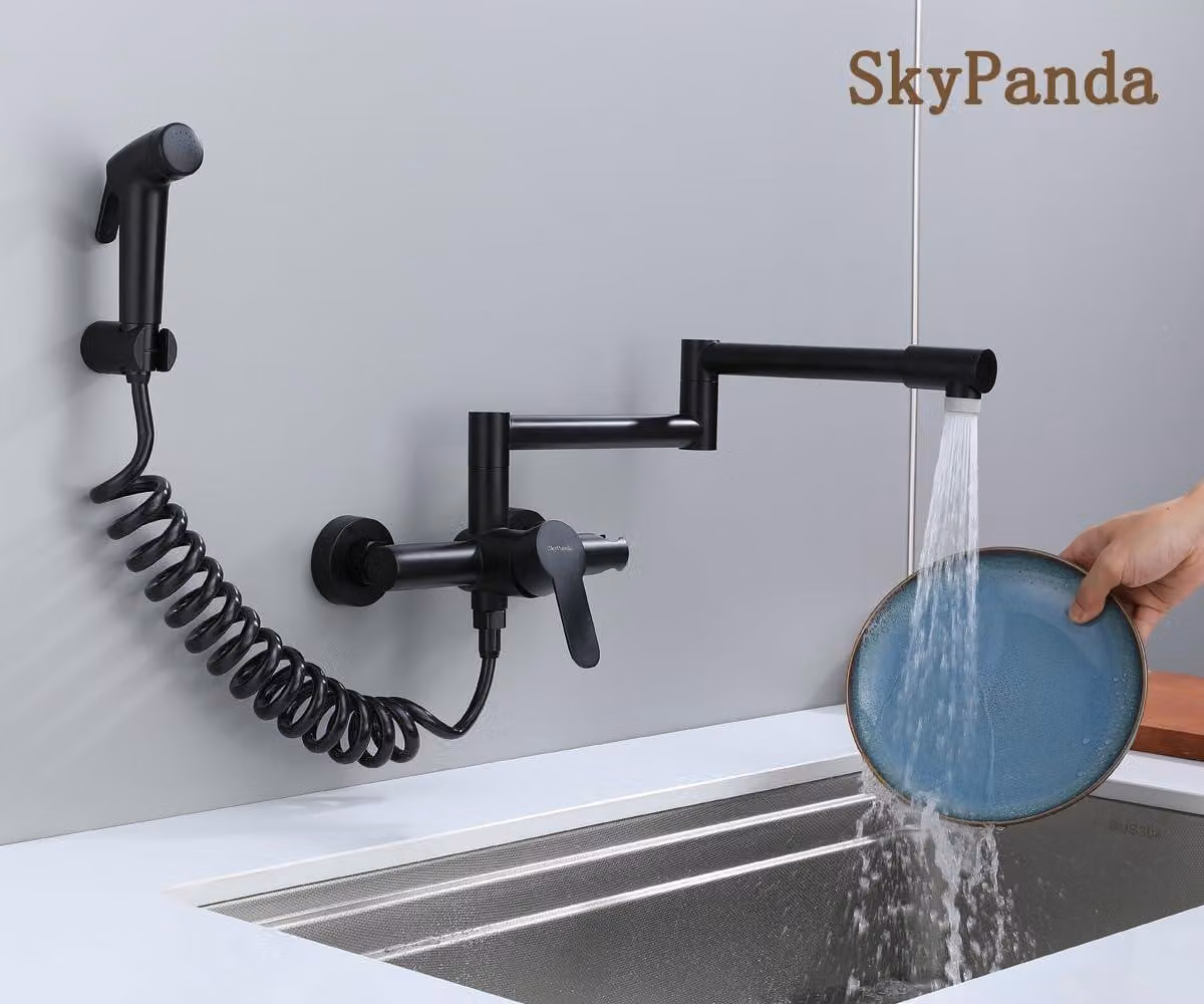 Miscelatore da cucina da montare a parete, girevole a 360°, con controllo dell'acqua calda e fredda, in acciaio inossidabile 304, colore nero, per la cucina
