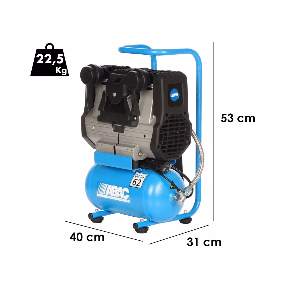 Compressore d'aria portatile silenziato ABAC Start Quiete 0S20 blu da 6 Lt con motore monofase 2HP – 2