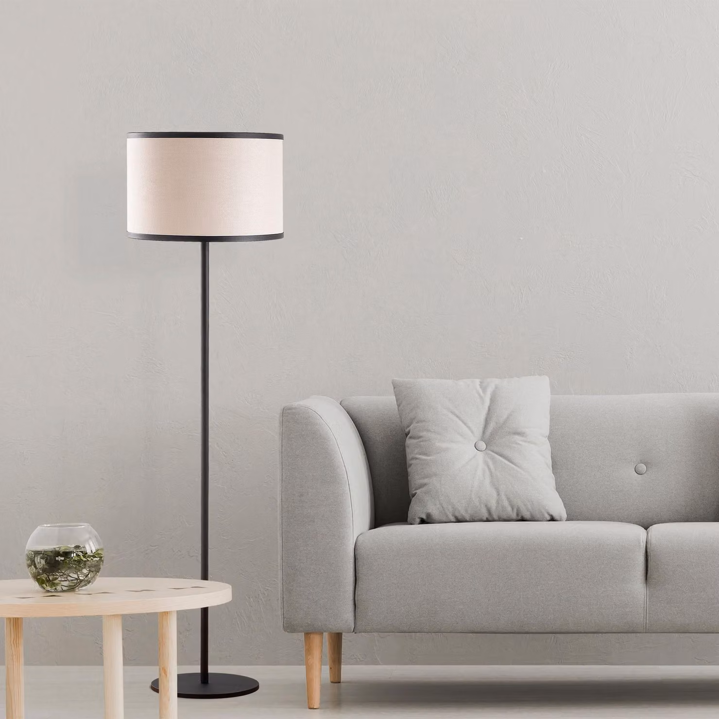 Opviq, lampada da terra di alta qualità, struttura in metallo, bianco e nero, 40 x 40 x 156 cm | Paralume in tessuto, diametro 40 cm, E27, max. 40 W | Design elegante per interni moderni.