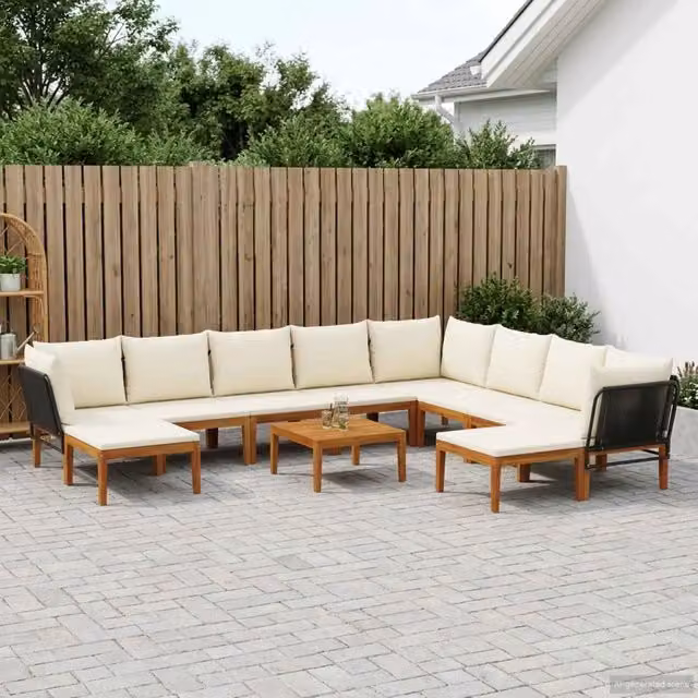 Set di 11 sedie da giardino vidaXL in legno di acacia e corda naturale marrone e bianco – 1