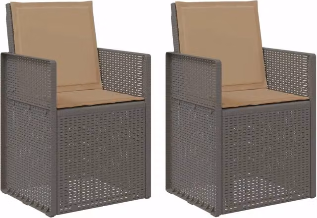 Set di 2 sedie da giardino moderne con braccioli in plastica, colore grigio e beige, resistenti ai raggi UV e alle intemperie
