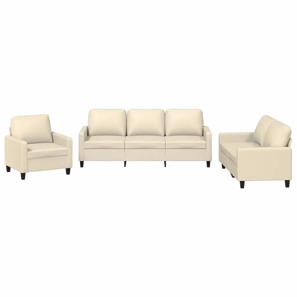 Set di divani 3 pezzi vidaXL in similpelle beige con cuscini per soggiorno – 2
