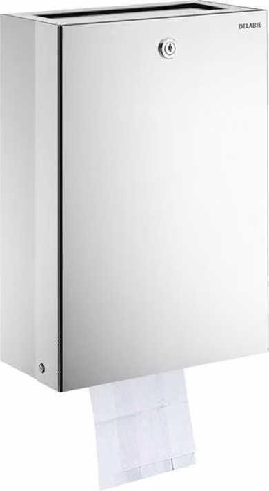 Distributore di sacchetti igienici e cestino per rifiuti Delabie, acciaio inox lucidato a specchio