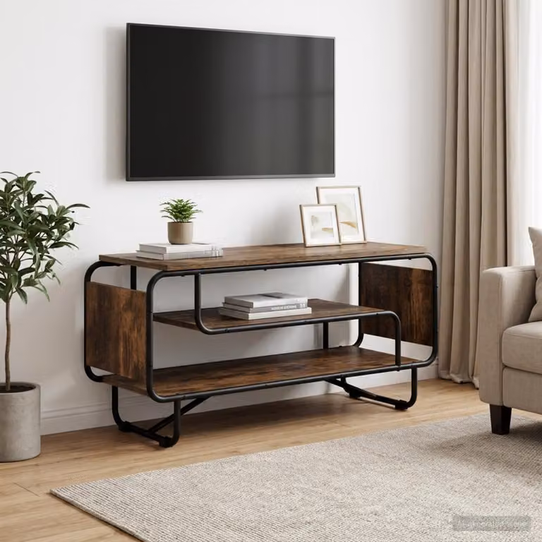 Supporto TV vidaXL in stile industriale in legno e metallo, colore marrone rovere fumo, L 98 x P 36 x H 45 cm