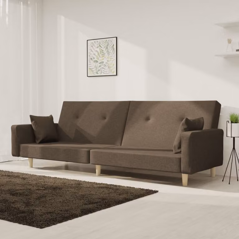 vidaXL Divano Letto Click-Clack a 2 Posti con 2 Cuscini in Tessuto e Struttura in Legno Massiccio per Soggiorno