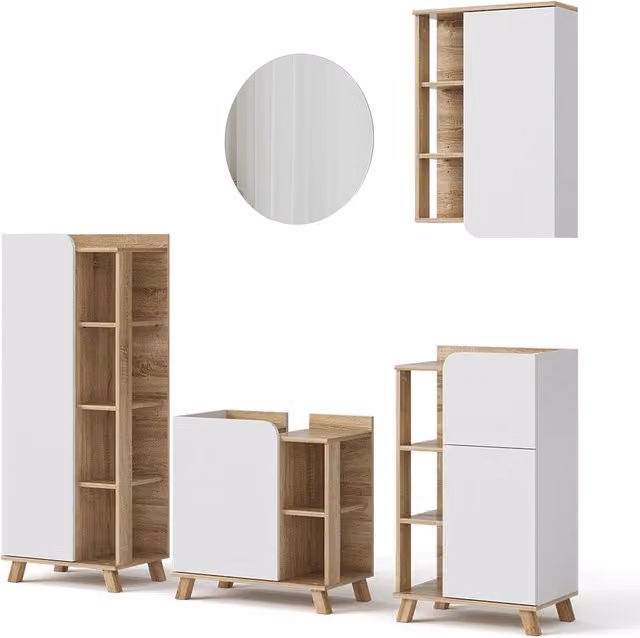 Set di mobili da bagno Karen Sonoma/Bianco 5 pezzi Vicco