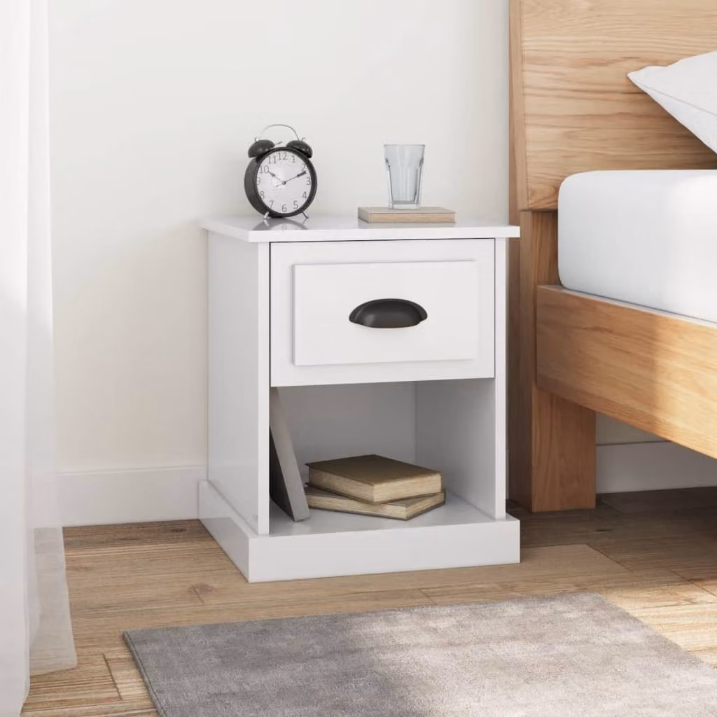 Set di 2 comodini vidaXL in legno multistrato bianco lucido, L/P/H: 39 x 39 x 47,5 cm