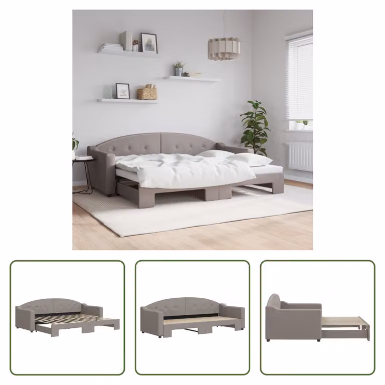 The Living Store letto da giorno allungabile taupe 80x200 cm in tessuto