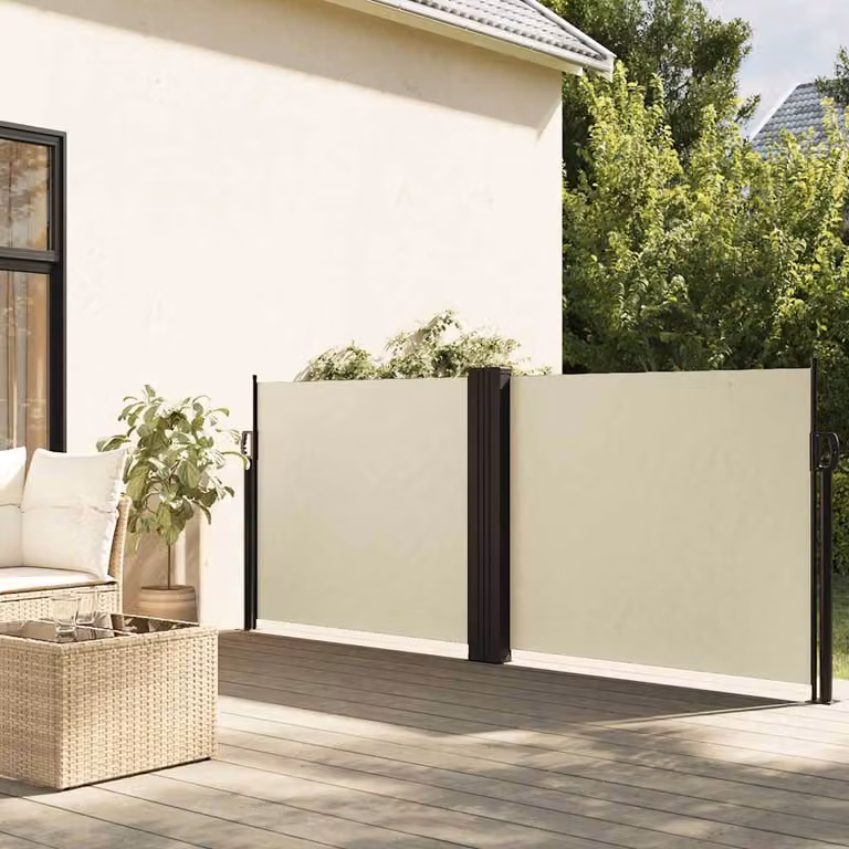 Tenda da Sole Laterale Retrattile vidaXL in Poliestere e Acciaio, Colore Beige, L: 1000 cm, H: 120 cm