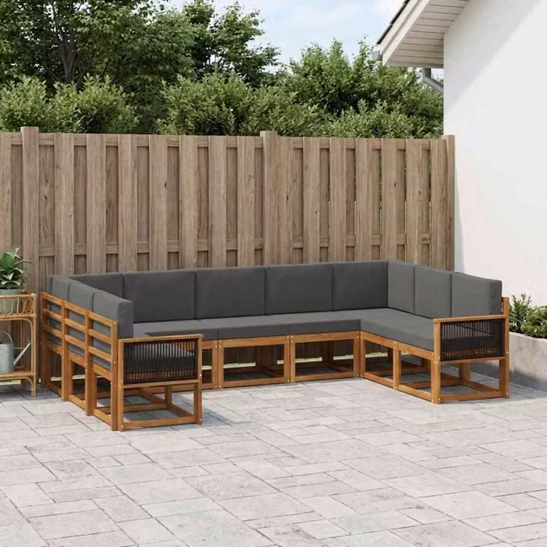 vidaXL Set di divani da esterno 9 pz in legno di acacia con cuscini, L shape, Beige e Antracite