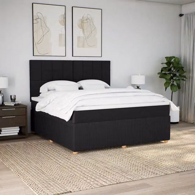 Letto Ibrido Moderno vidaXL con Materasso Nero e Struttura in Tessuto, L: 180 cm, P: 200 cm