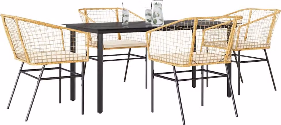 Maison Exclusive - Set da Pranzo da Giardino 5pz con Cuscini Polyrattan Vetro