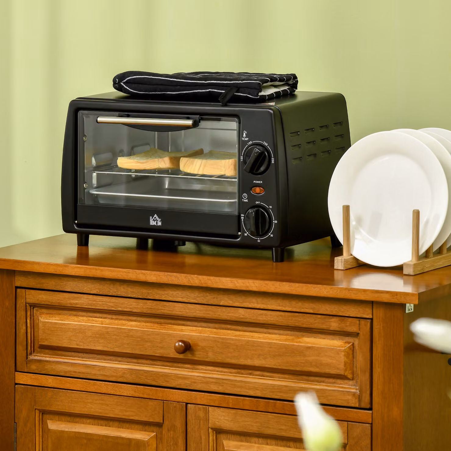 Fornetto elettrico HOMCOM da 10L con timer e temperatura regolabile, 750W, Nero, L: 36,5 cm, P: 26 cm, H: 22 cm – 2