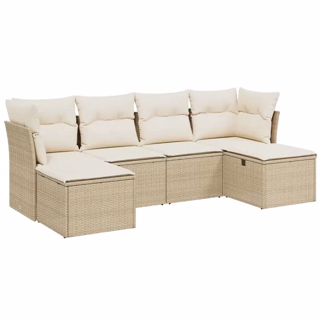 Set Divano da Giardino a L vidaXL in Polyrattan Beige con Cuscini e Ottoman, 6 Pezzi – 2