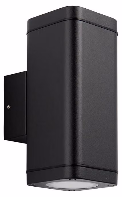 Applique da esterno MILTON, nero e trasparente, 2xGU10x7W, alluminio, dimensioni: 18,4x8x11,5 cm, IP44, Endon