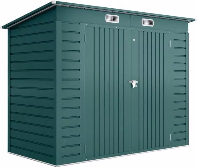 Capanno porta attrezzi Outsunny in acciaio zincato con 2 prese d'aria e chiavistello, casetta da giardino verde, L: 249 cm, P: 121 cm, H: 183 cm