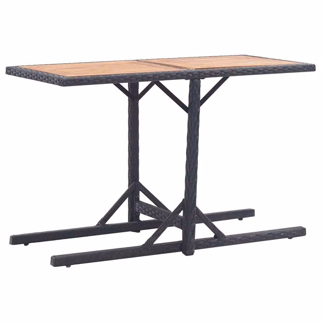 Tavolo da giardino nero in legno massiccio di acacia e poly rattan