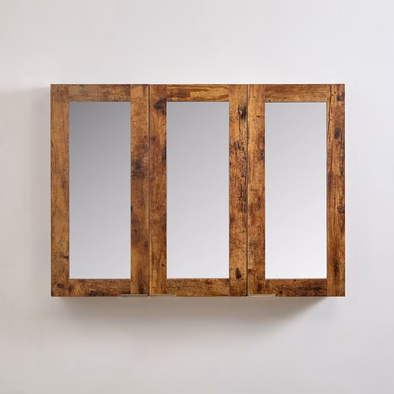 Mobiletto a Specchio da 600mm x 650mm en Rovere Scuro - Completo di Maniglie con Impugnature a Dito in Ottone Spazzolato - Cluo