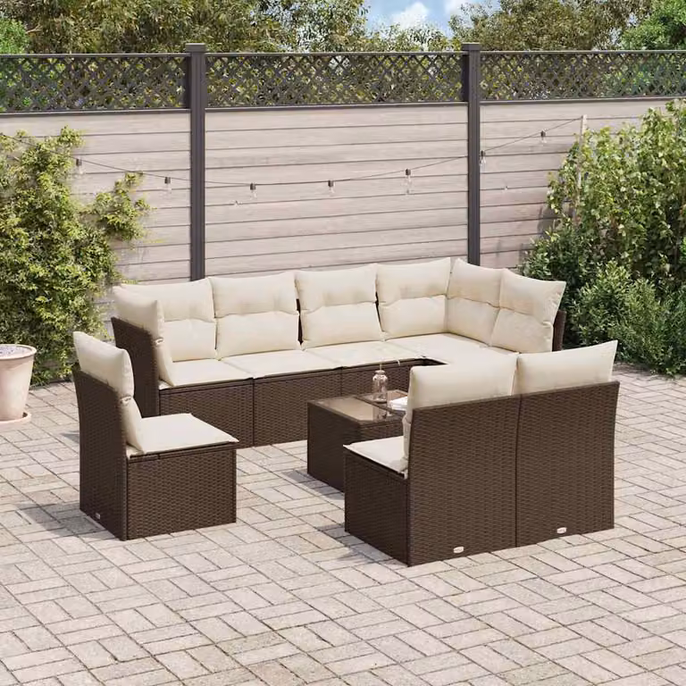 Set Divani da Giardino a L vidaXL con Tavolino e Cuscini Marrone e Bianco