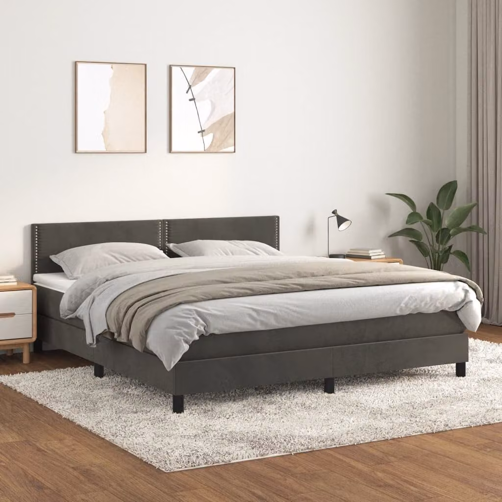 vidaXL Letto Ibrido con Giroletto a Molle e Materasso in Velluto Grigio, L/P/H: 160 x 200 x 78 cm