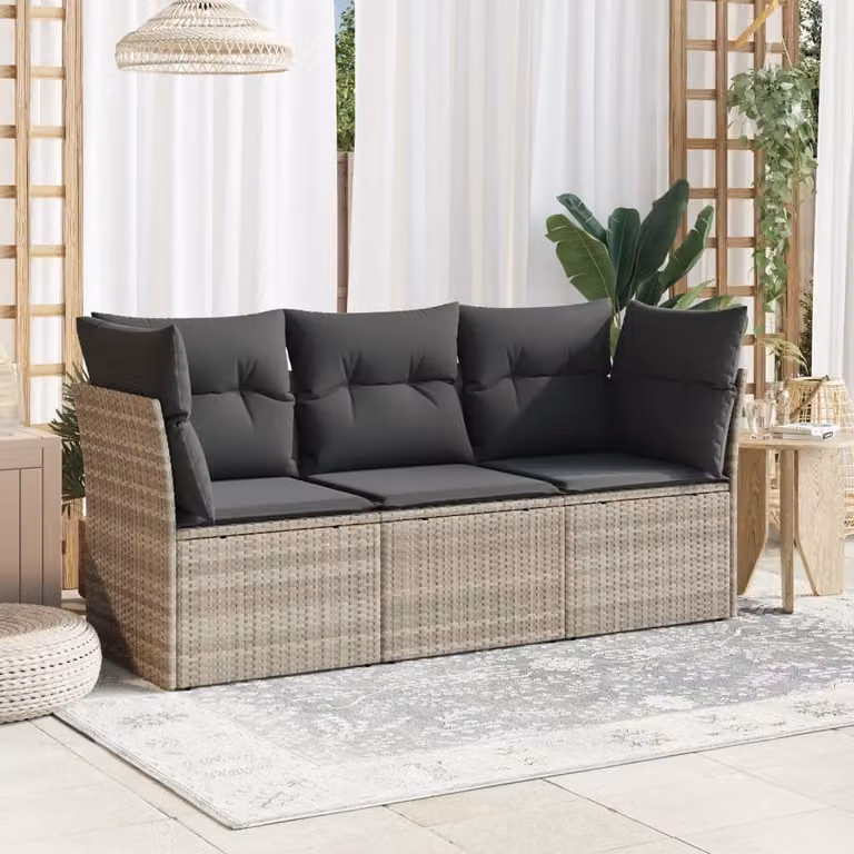 Maison Exclusive - Set Divano da Giardino 3pz con Cuscini Grigio Chiaro Polyrattan