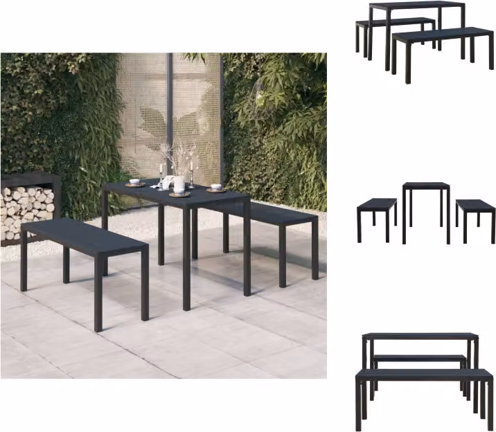 vidaXL Set da pranzo da giardino 3 pezzi in acciaio e WPC nero - Set di mobili da giardino