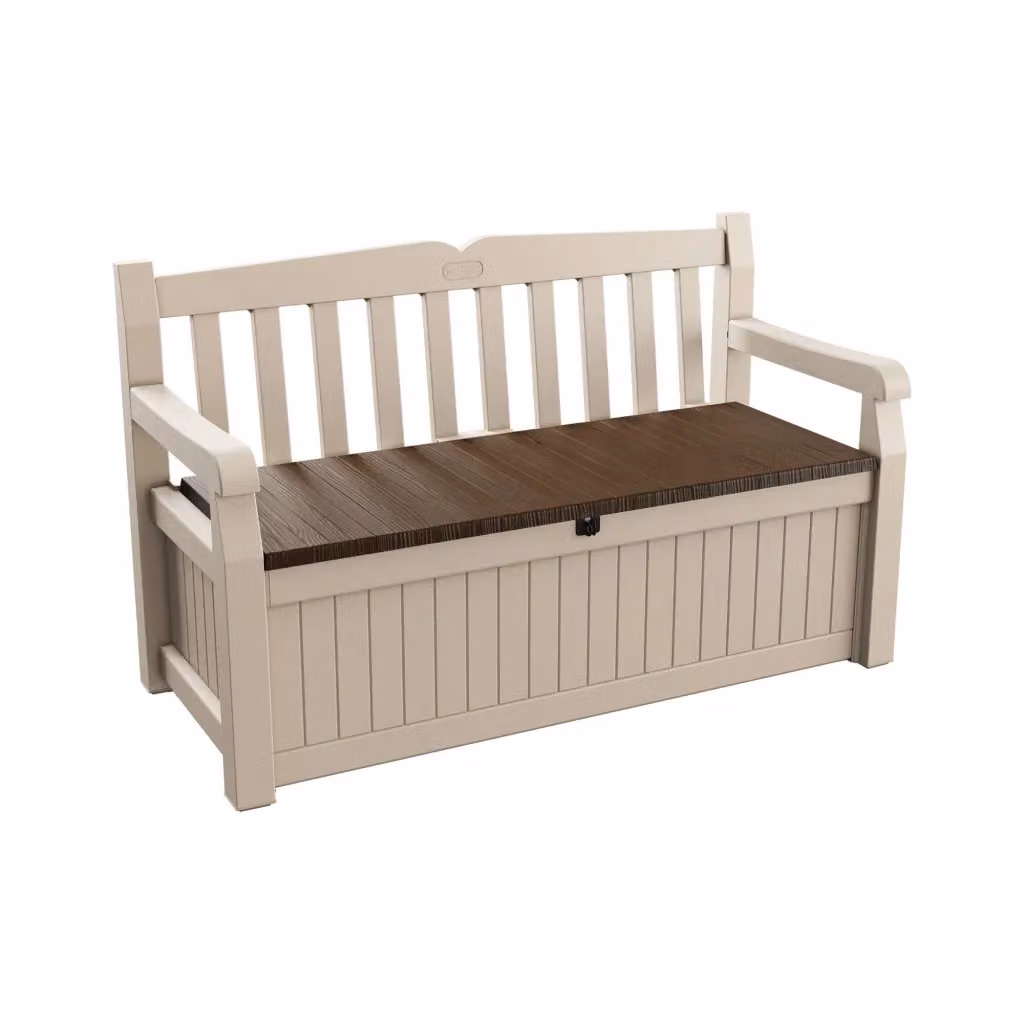 Cassapanca da esterno Chestermere DMORA, Baule e Panchina contenitore per giardino, Beige e Marrone, L: 140 cm, P: 60 cm, H: 84 cm – 2